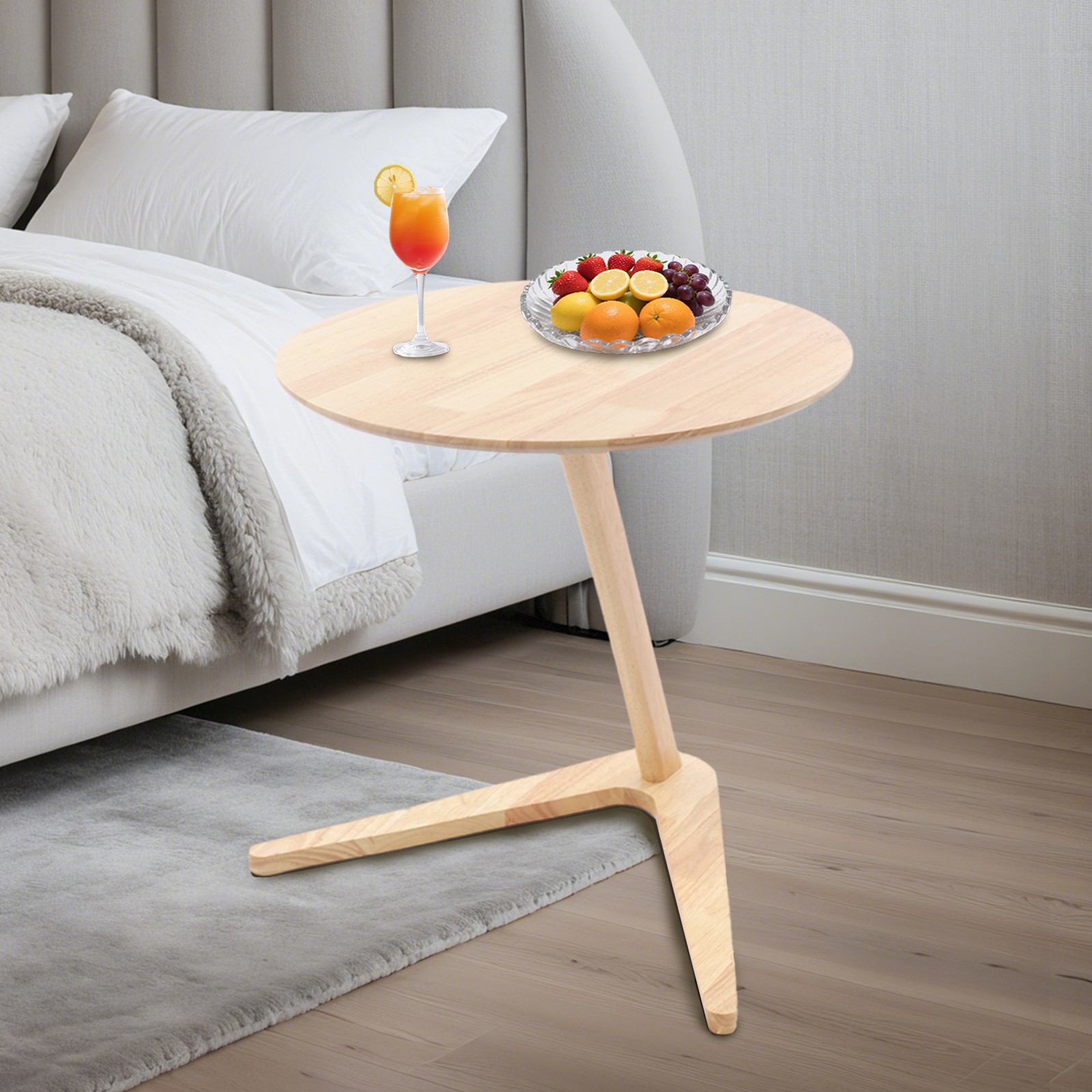 Round Tabletop Side Table, Sofa Tables Slide Under Couch for Living Room