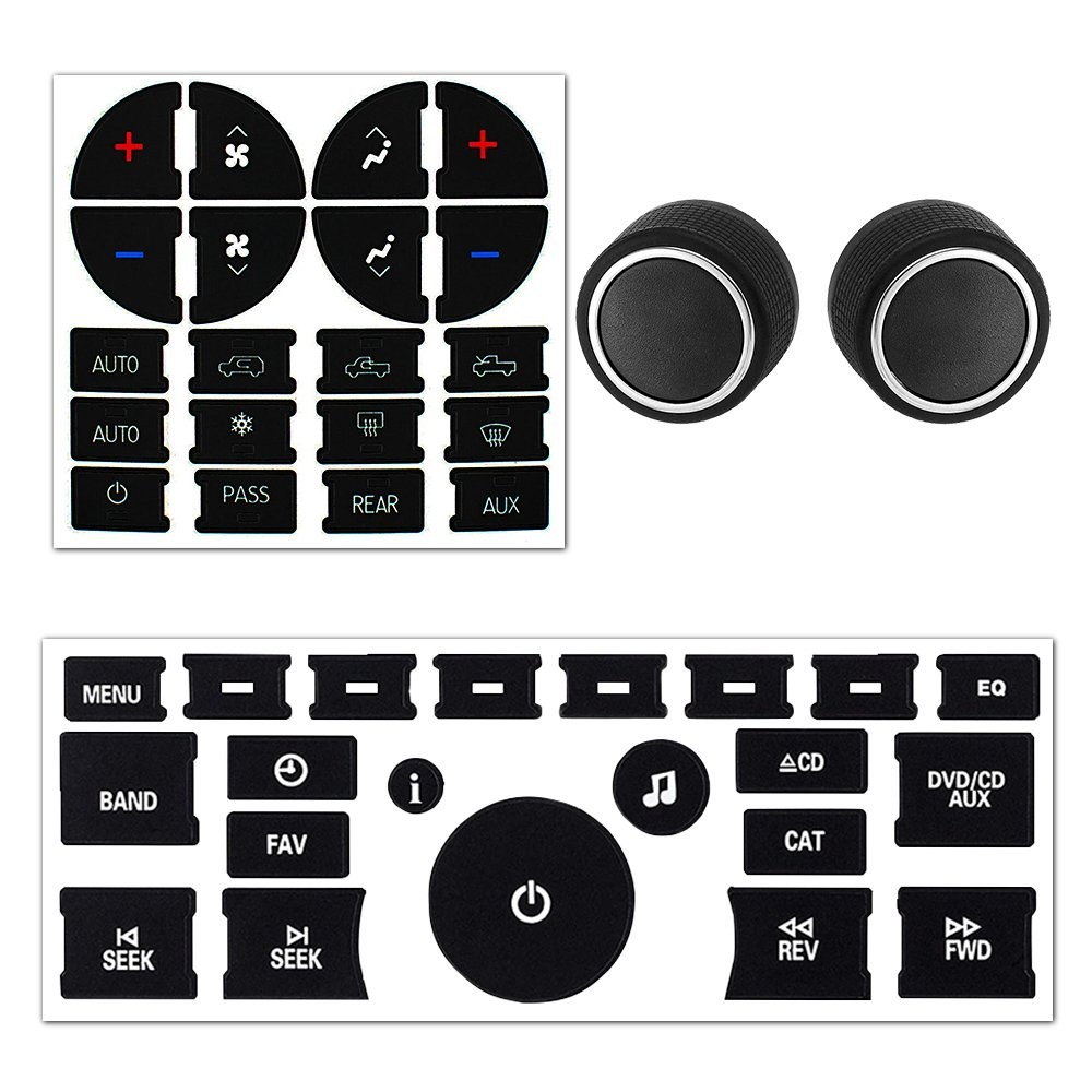 Set Rear Radio Volume Control Knob Radio A/C Climate Control Button Stickers Kit
