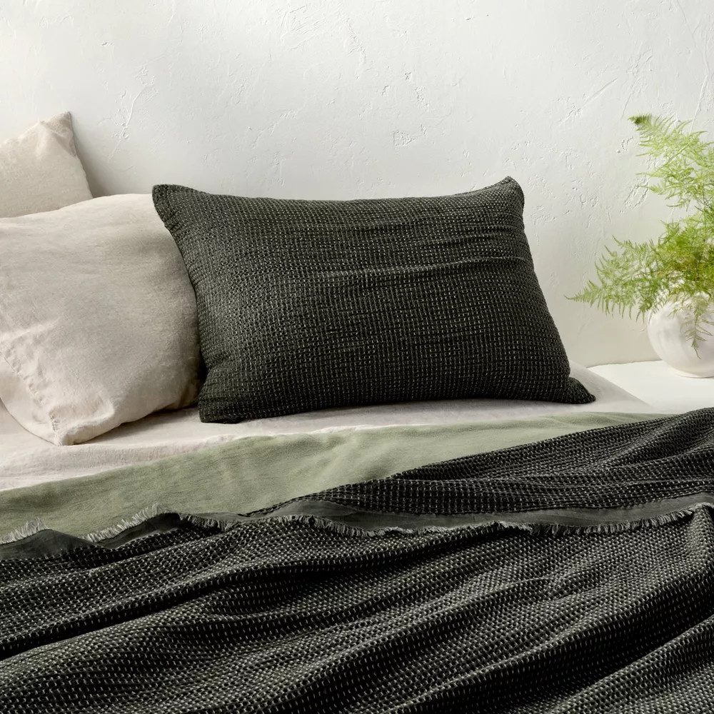 King Textured Waffle Pillow Sham Olive Green - Casaluna