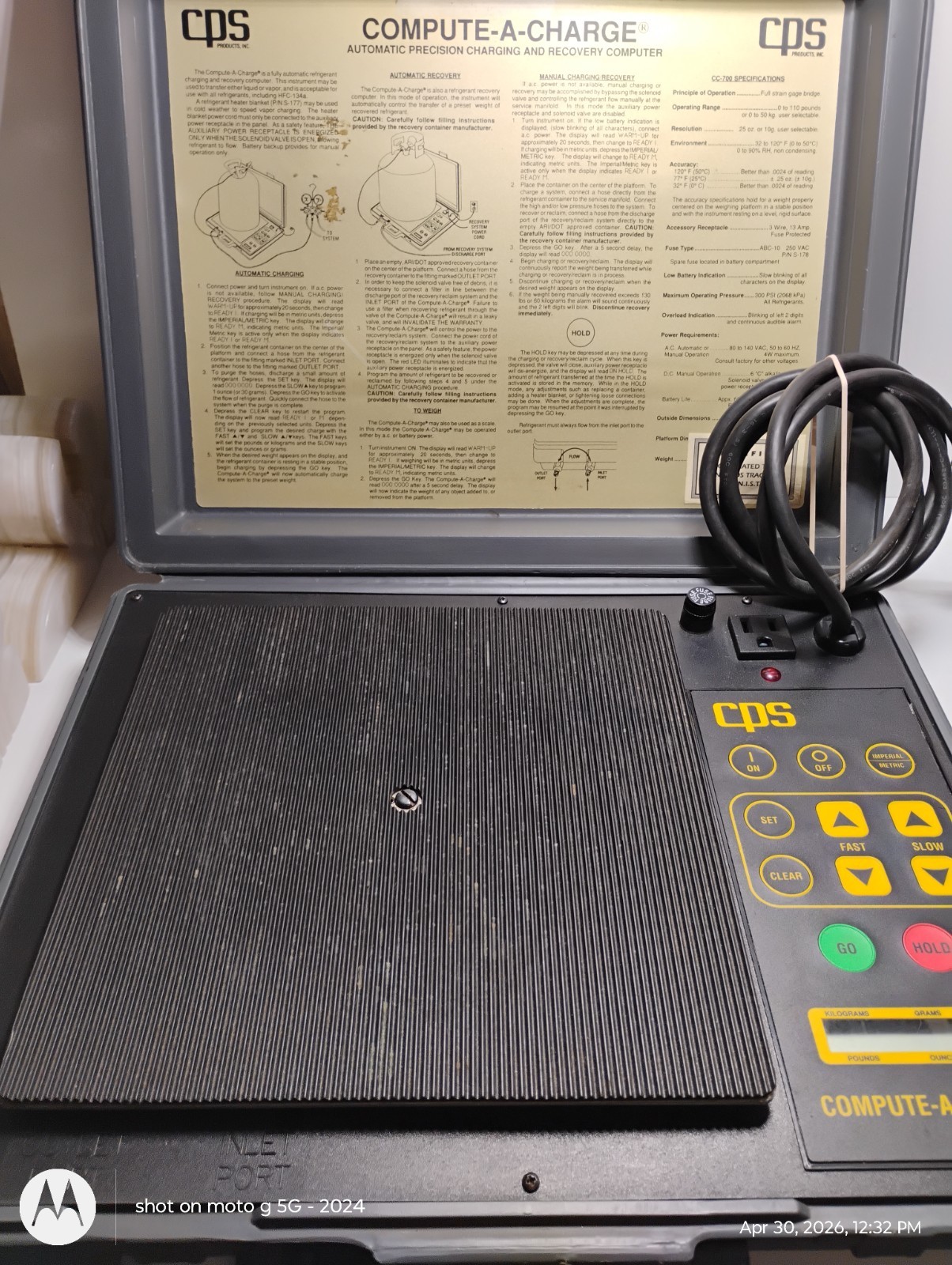 COMPUTE- A-CHARGE MODEL# CC-700, CPS AUTOMATIC PRECISION CHARGING & RECOVERY (B9
