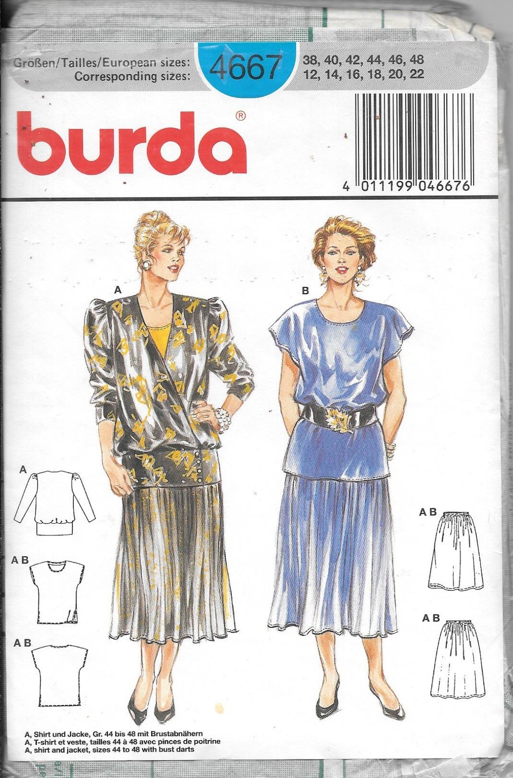 Vintage Burda Sewing Pattern No. 4667 Sizes 12-40 (38-48) -Very Good