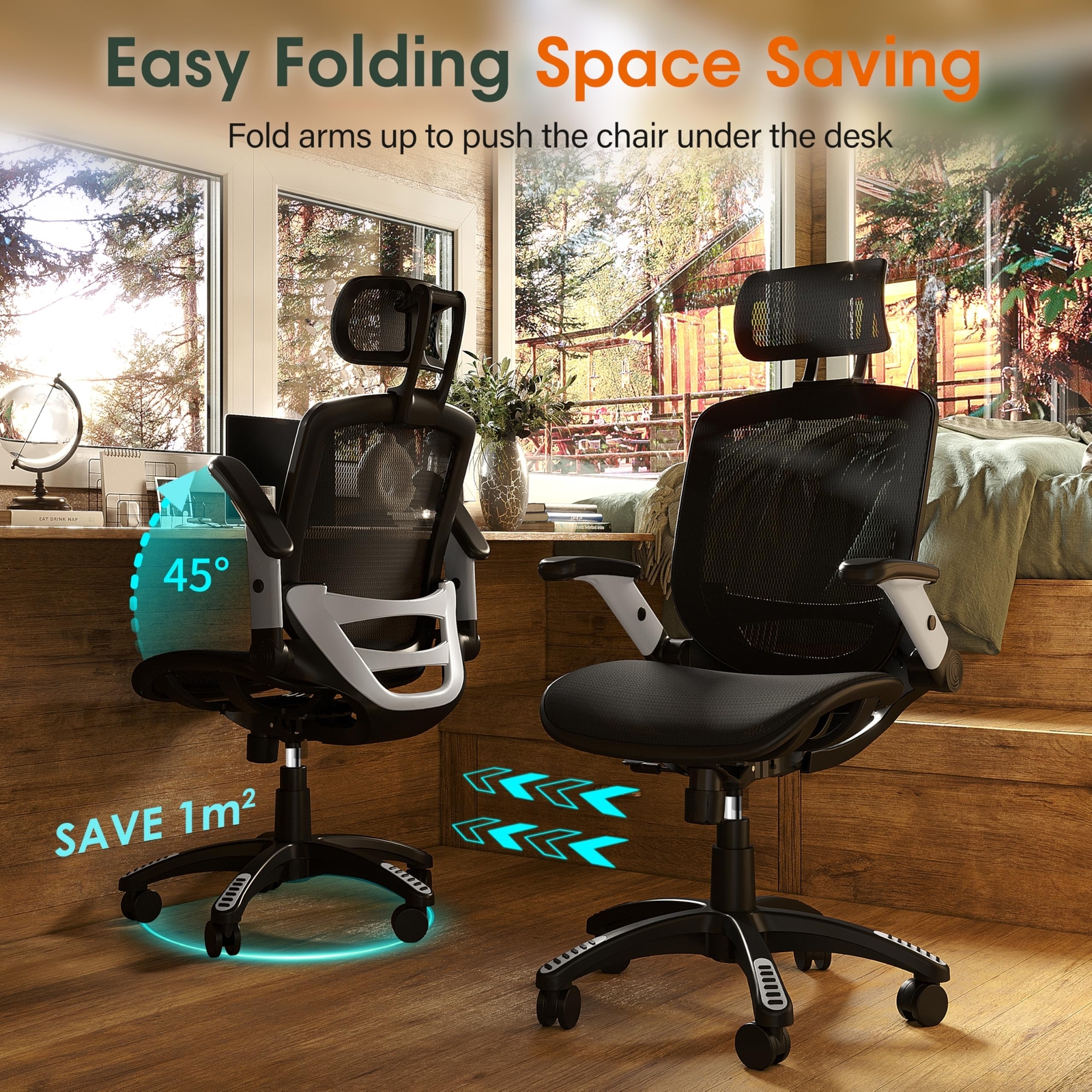 GABRYLLY Ergonomic Office Chair, High Back Home Desk Chair with Headrest, Fli...