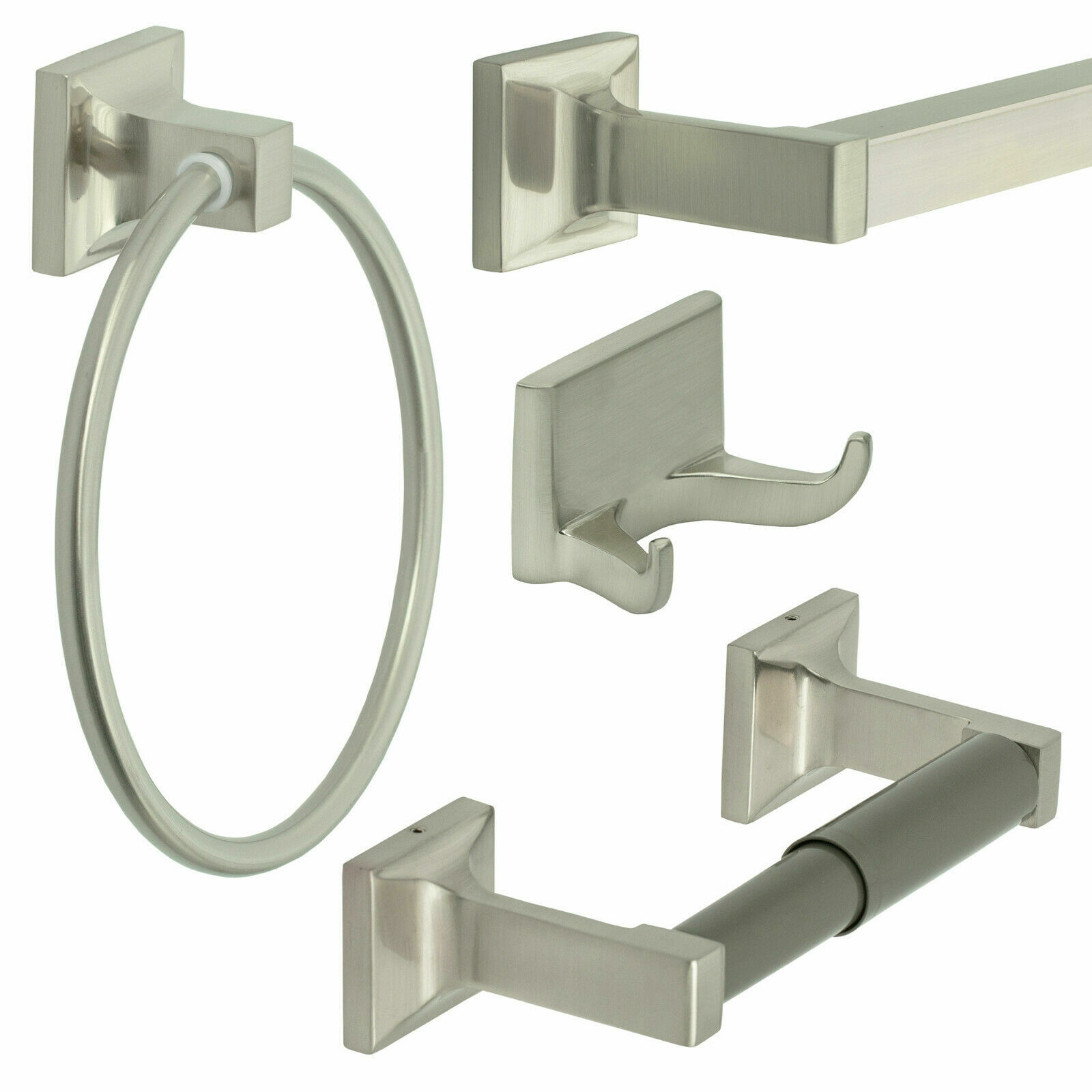 Redwood Series 4 Piece Bath Hardware Bathroom Accessory Set, Brushed Nickel
