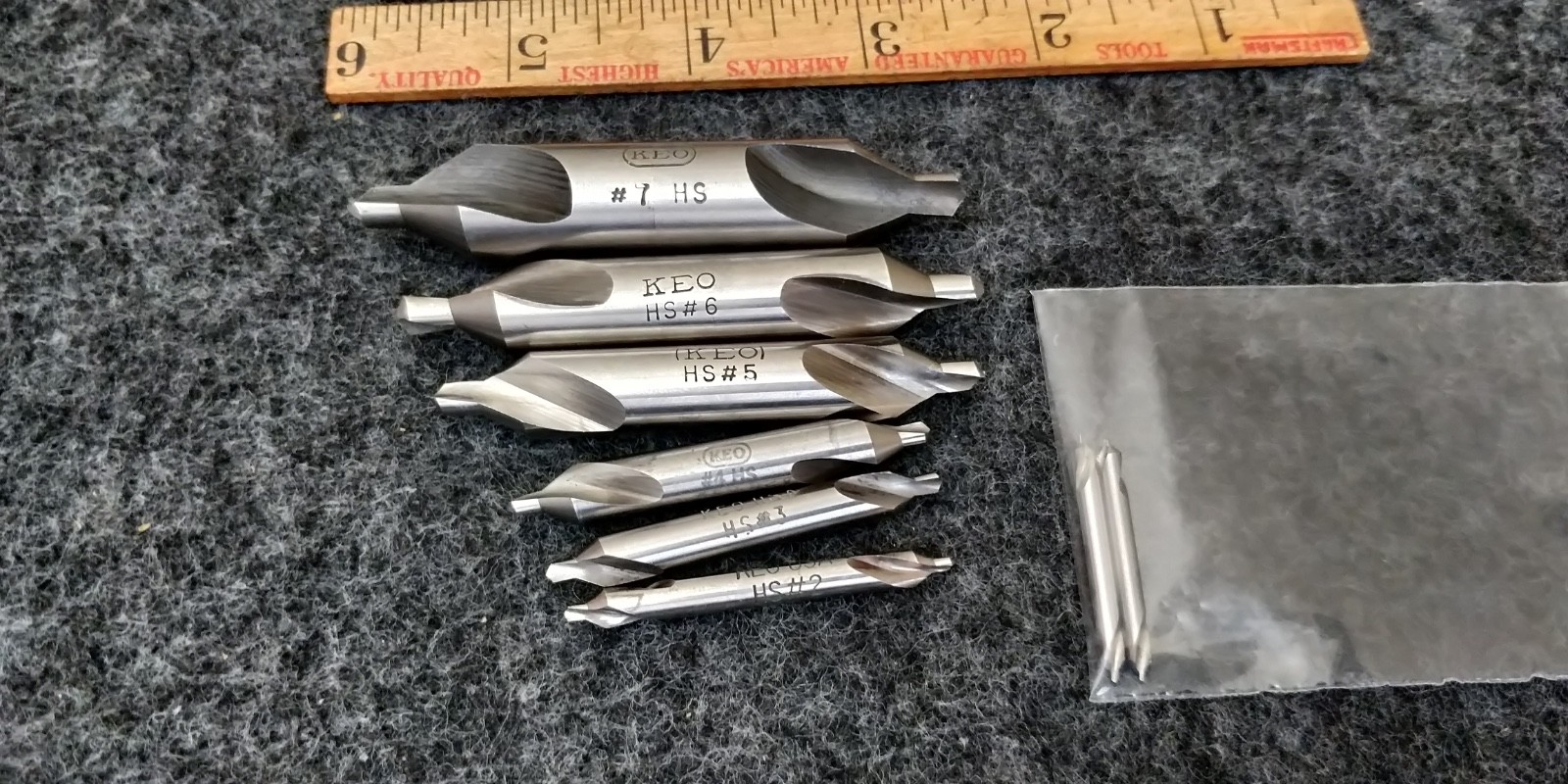 KEO 8 PC COMBINED DRILL & COUNTERSINK SET  CENTER DRILL #0, 1, 2, 3, 4, 5, 6, 7