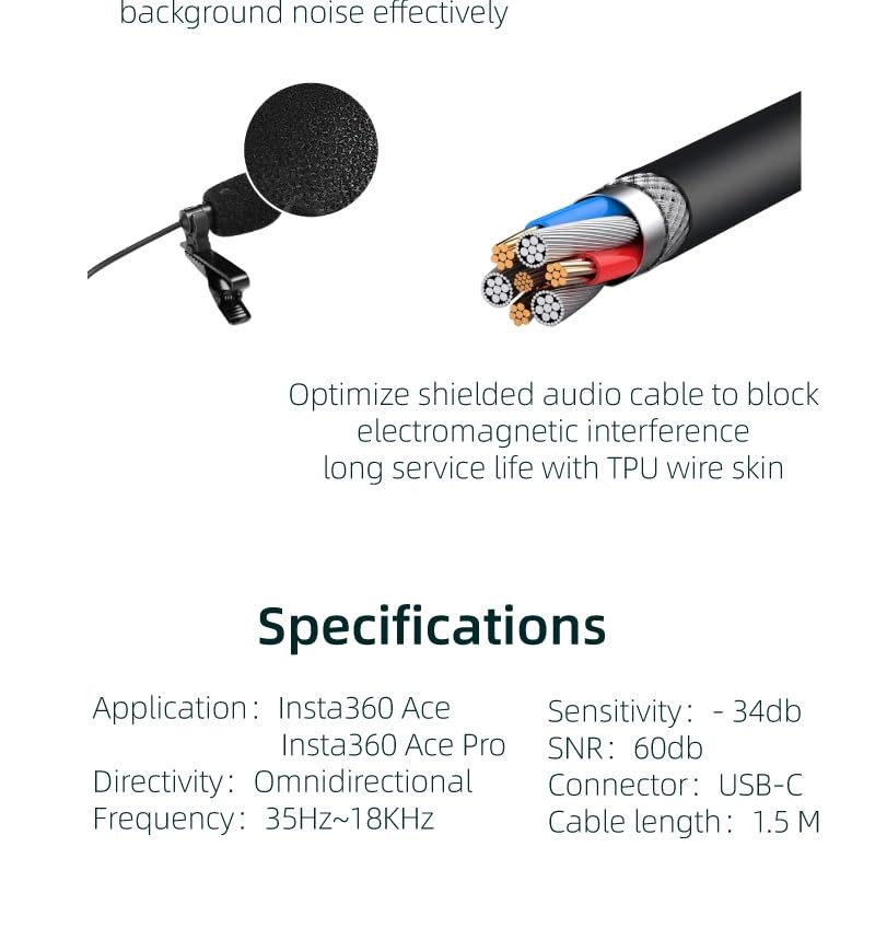Hooshion Lavalier Microphone for Insta 360 Ace/Ace Pro, Type-C Interface Reco...