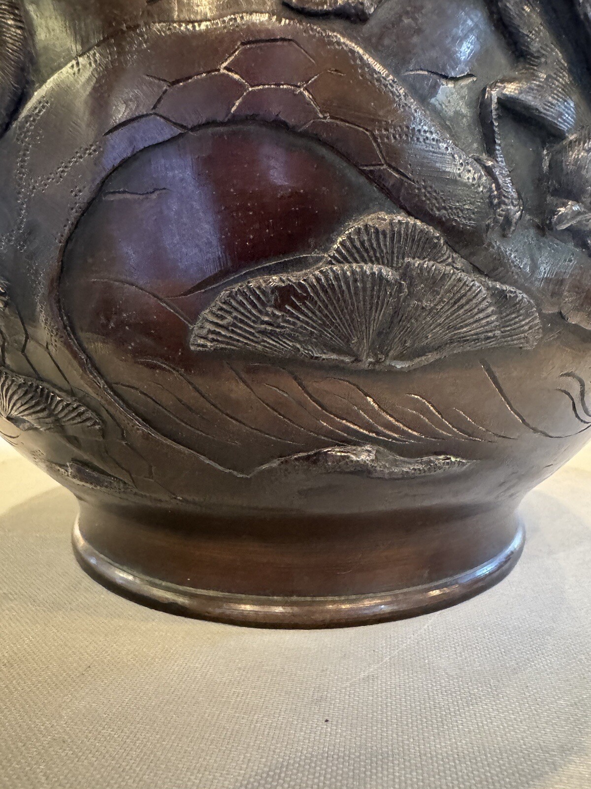 Antique Asian Bronze Jardiniere Planter Pot 12" diameter