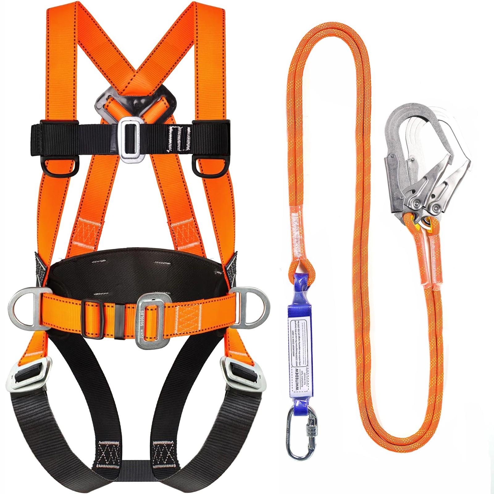WHITEDEW Safety Harness Fall Protection Kit with Shock One Size, Orange