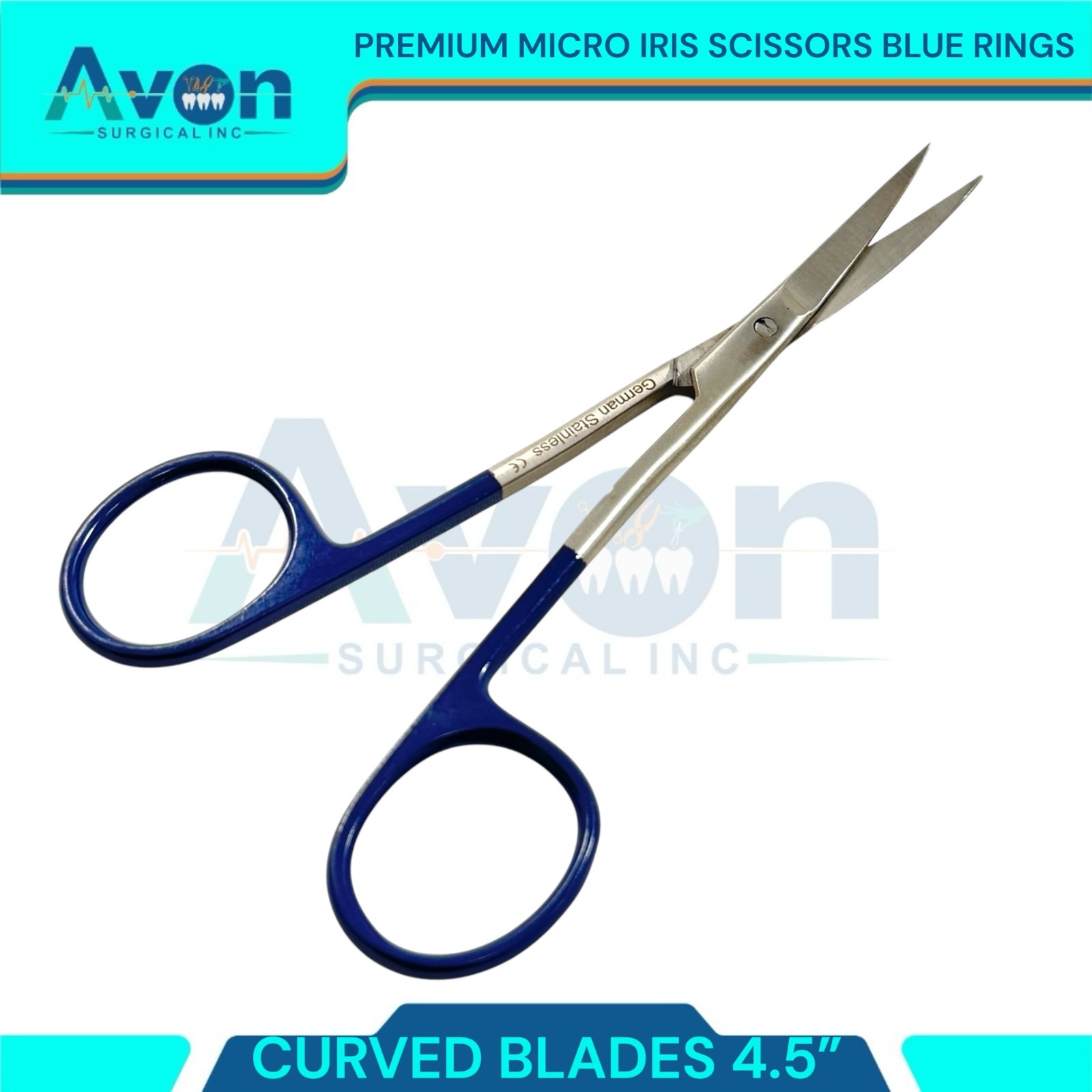 Blue Rings Dissecting Iris Scissors 4.5" Sharp Tips - Micro - Veterinary, Dental