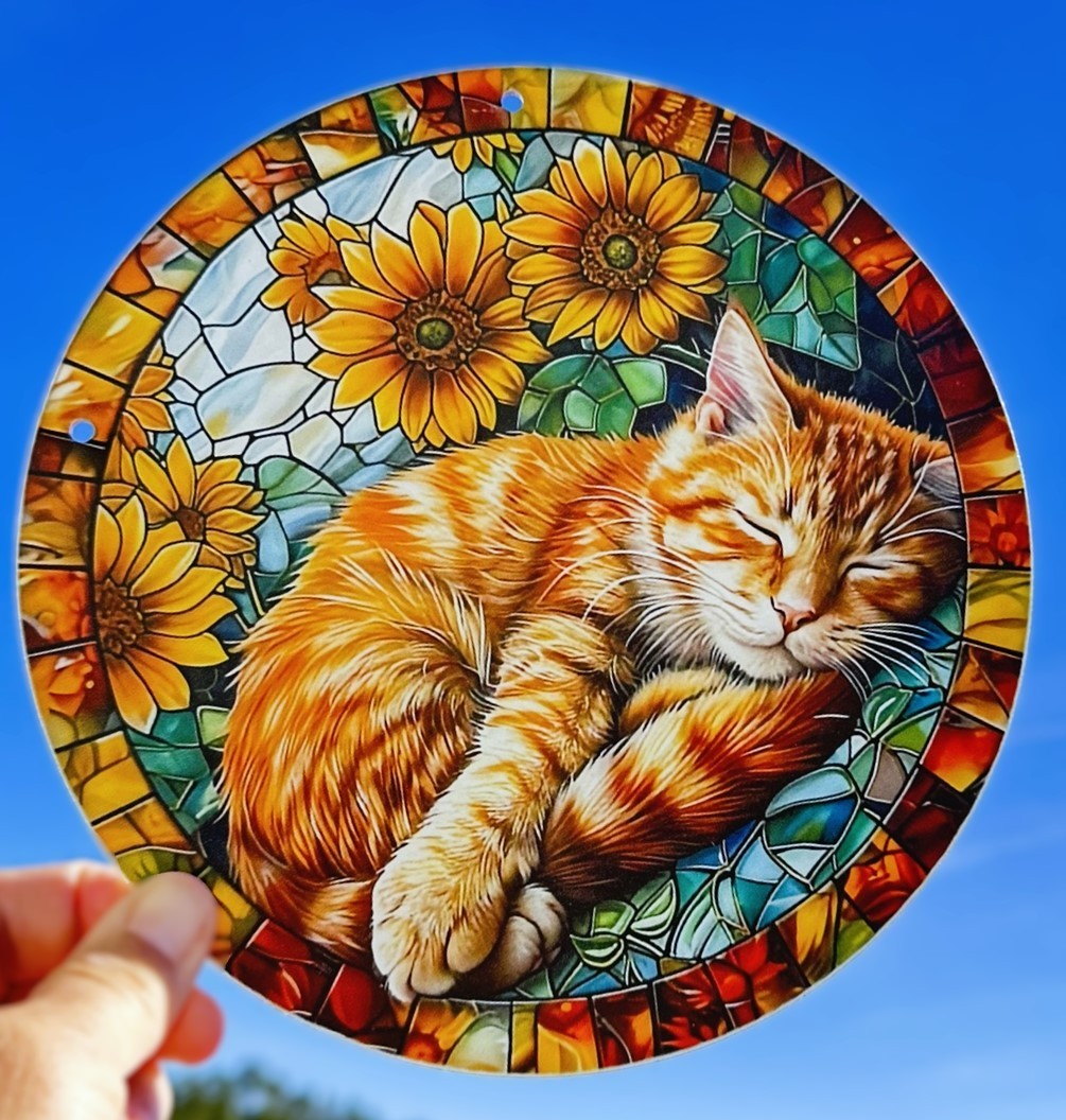 New Suncatcher Cat Red Tabby 8" Round Combined Shipping Gift