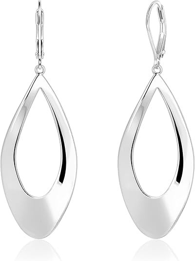 Sterling Silver Dangle Earrings for Women, Twist Teardrop Dangling Leverback