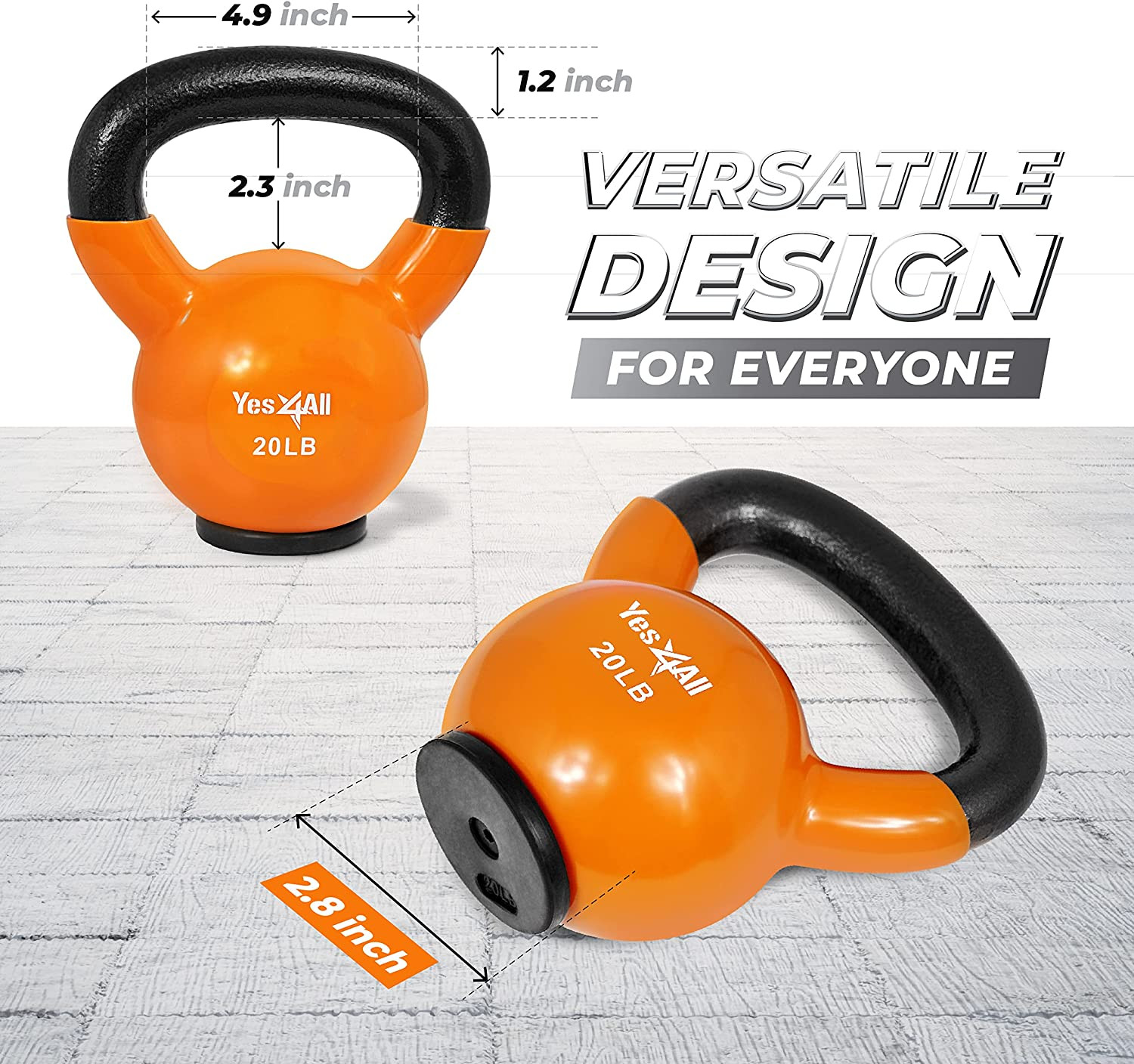 Vinyl Coated Kettlebell Weights with Rubber Base for Home Gym Training