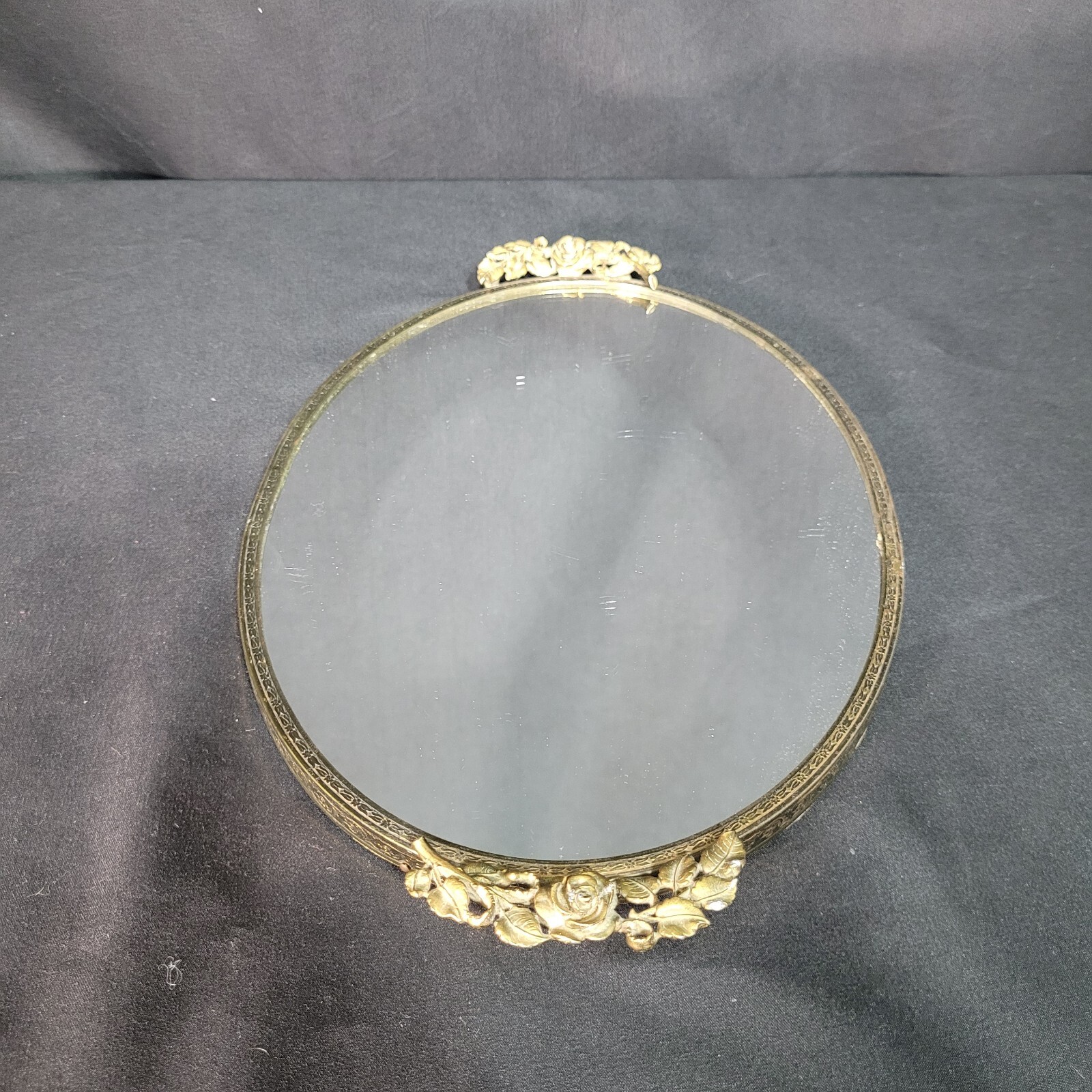Victorian Design Bronze Flower Trim Perfume Mirror