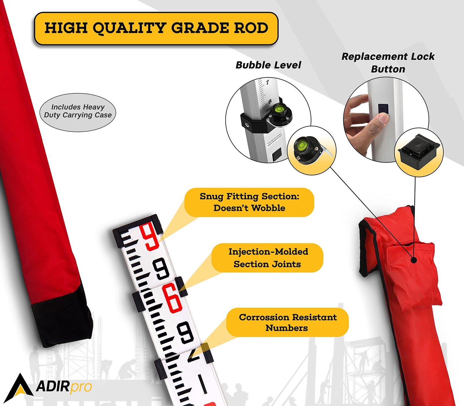 9 ft Aluminum Telescoping Grade Rod | Dual-Sided 5-Section Leveling Rod