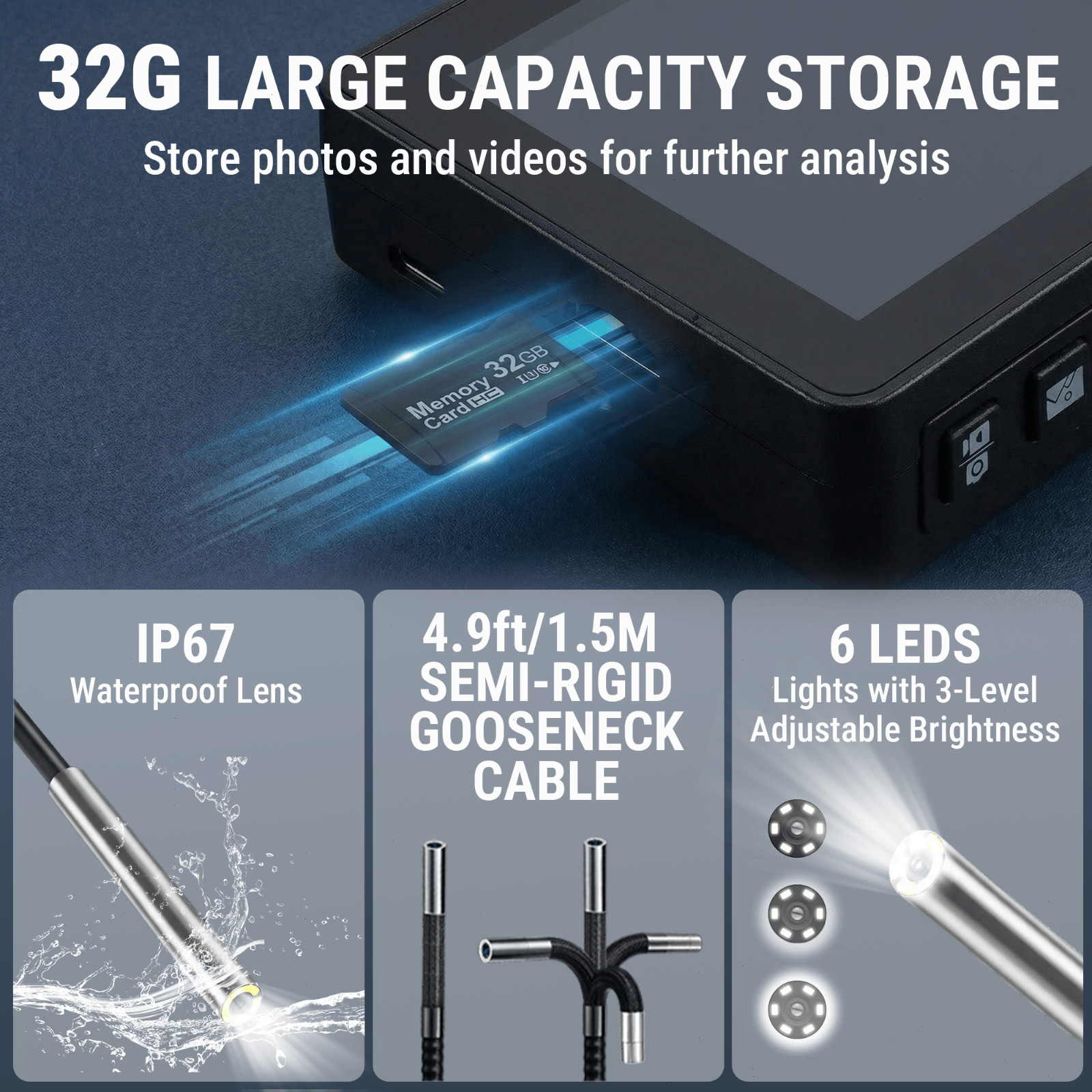 360° Articulating Borescope Camera, 3.9mm Borescope Endoscope with 5" IPS Screen