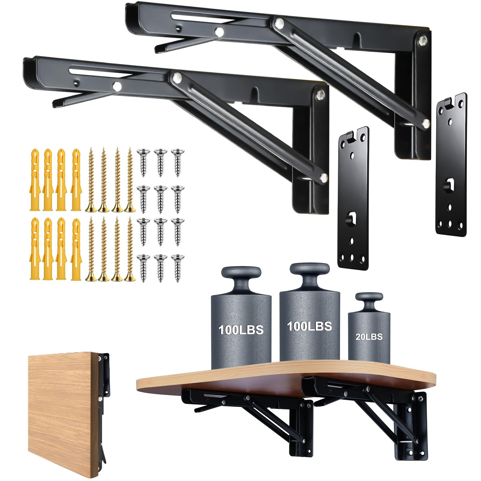 ZUZUAN Detachable Folding Shelf Brackets- 16 Inch 2pack Heavy Duty Folding Sh...