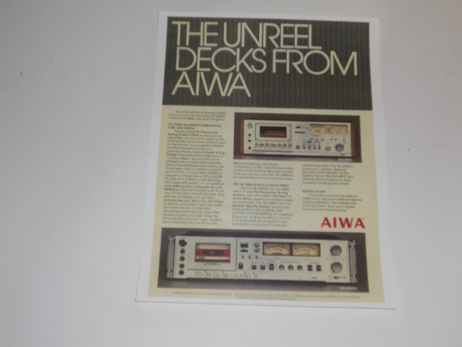 Aiwa AD-6900u, AD-6800 Cassette Ad, 1 Page, 1979, Article, Specs + Info