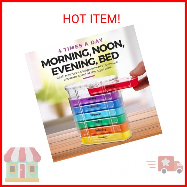 MEDca Weekly Pill Organizer, Four Times-a-Day, 1 Dispenser with Stackable AM/PM