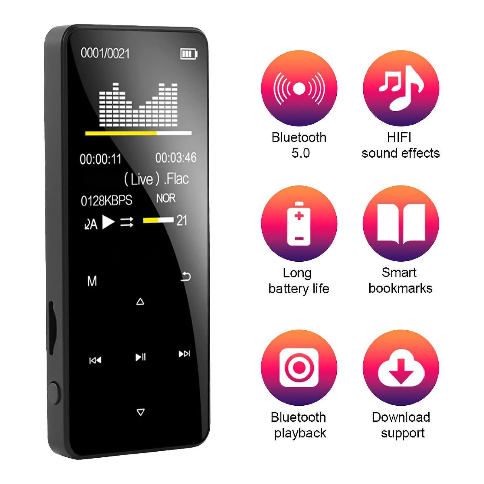 5.0 Bluetooth Lossless Music Audio Recorder Support Quick Charge Technology