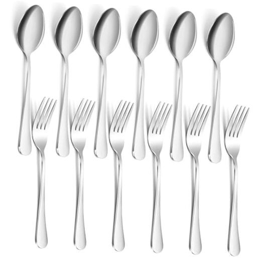 12 Pieces Spoons and Forks Set,Food 12-Piece Flatware Set (Silver) 12-silver