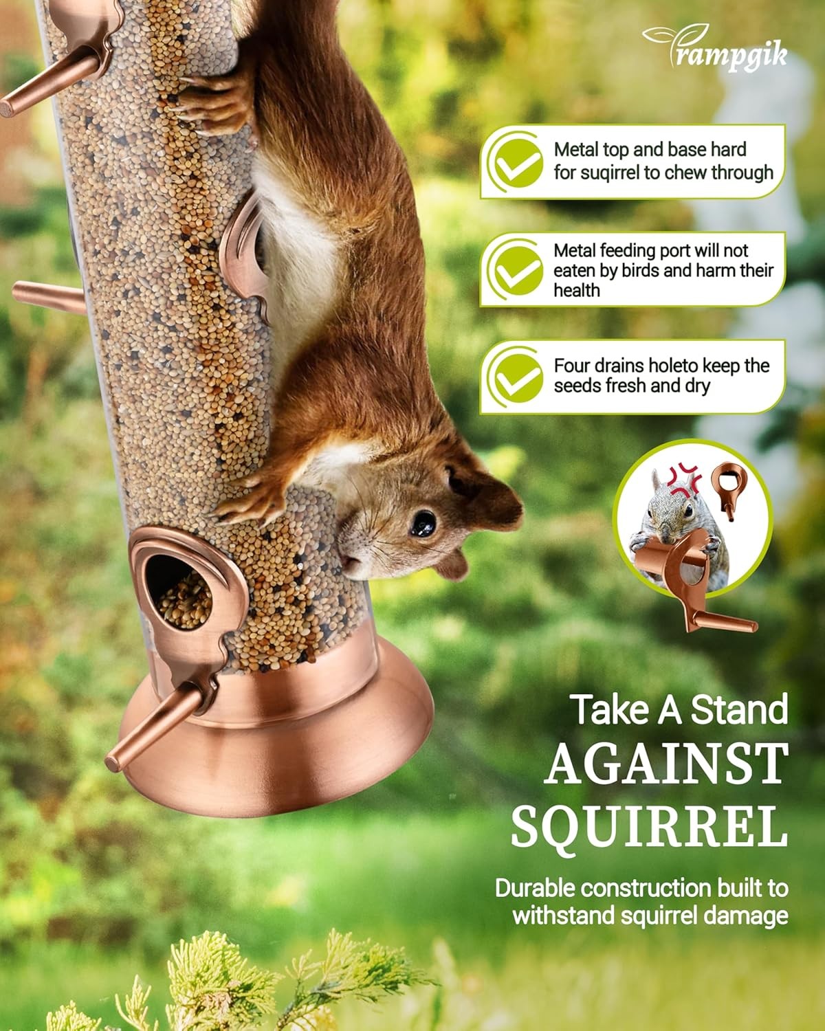 Bird Feeders for Outdoors,15 Inch 6 Ports Metal 15inch,1 Pack, Copper