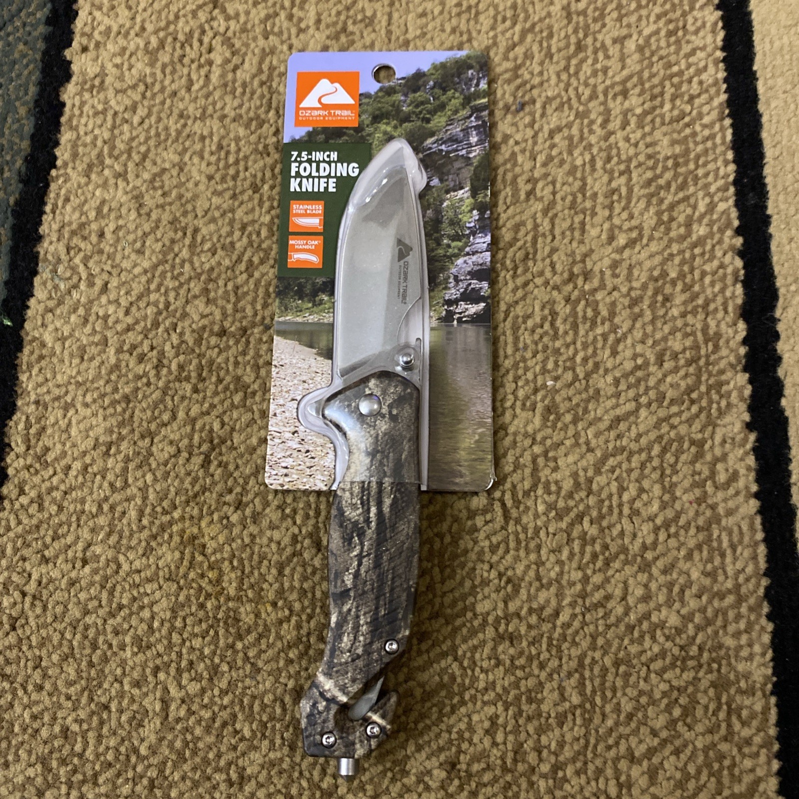 Ozark Trail Mossy Oak 7.5” Folding Knife Pocket Clip Liner Lock Free Shipping