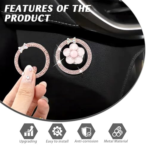 Push Start Button Cover, Flower Car Accessories, Pink Car Decor ＆ Accessories