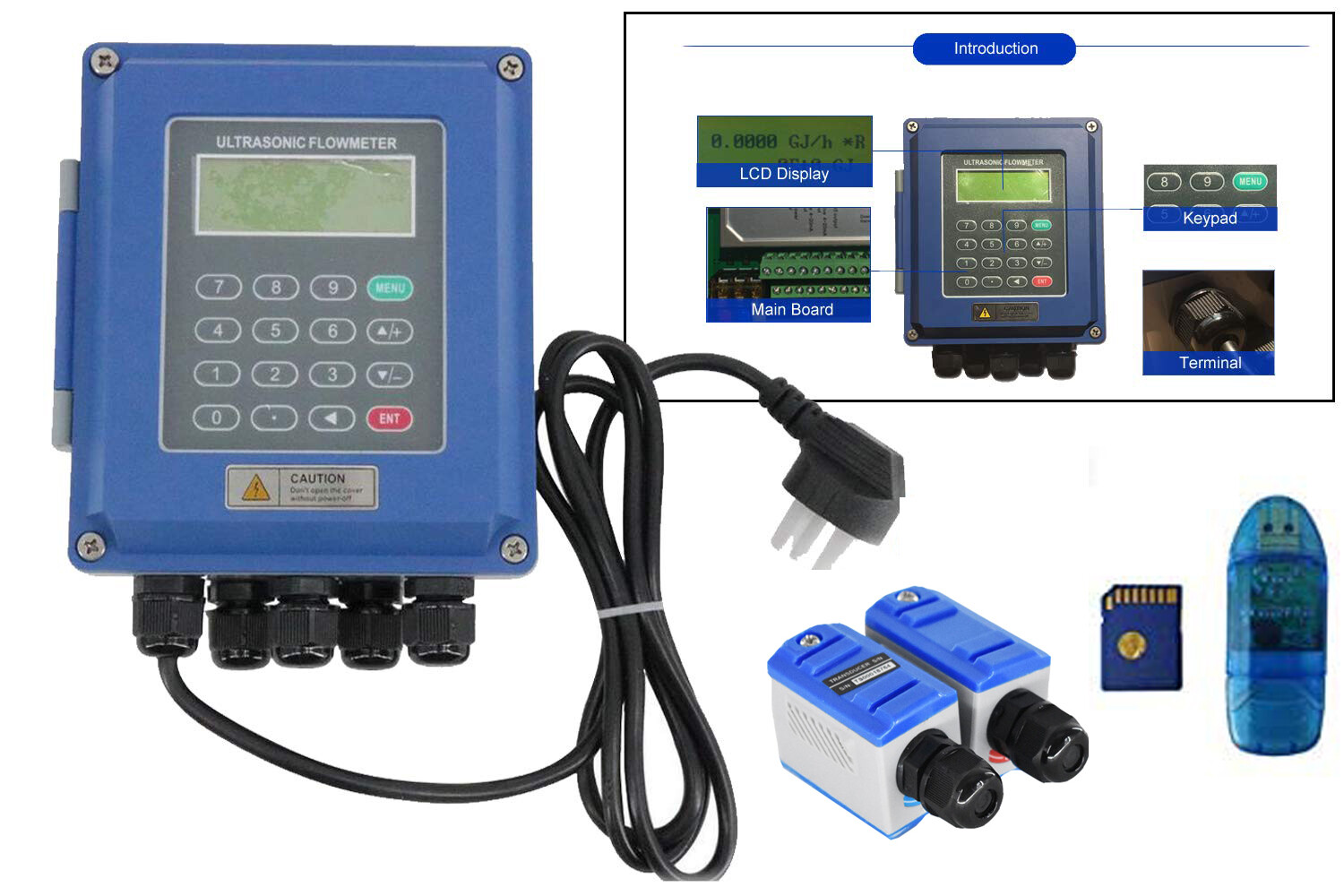 Ultrasonic Flow Measurement Flow Meter With SD Card Data Logger DN50 to 700mm