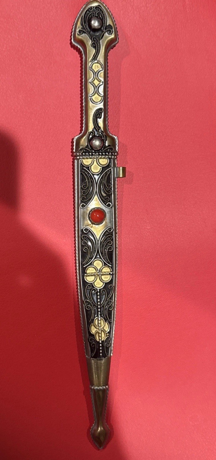 Vintage Caucasian Kubachi Style Dagger Gilded Silver Enamel Decorative Ethnic.
