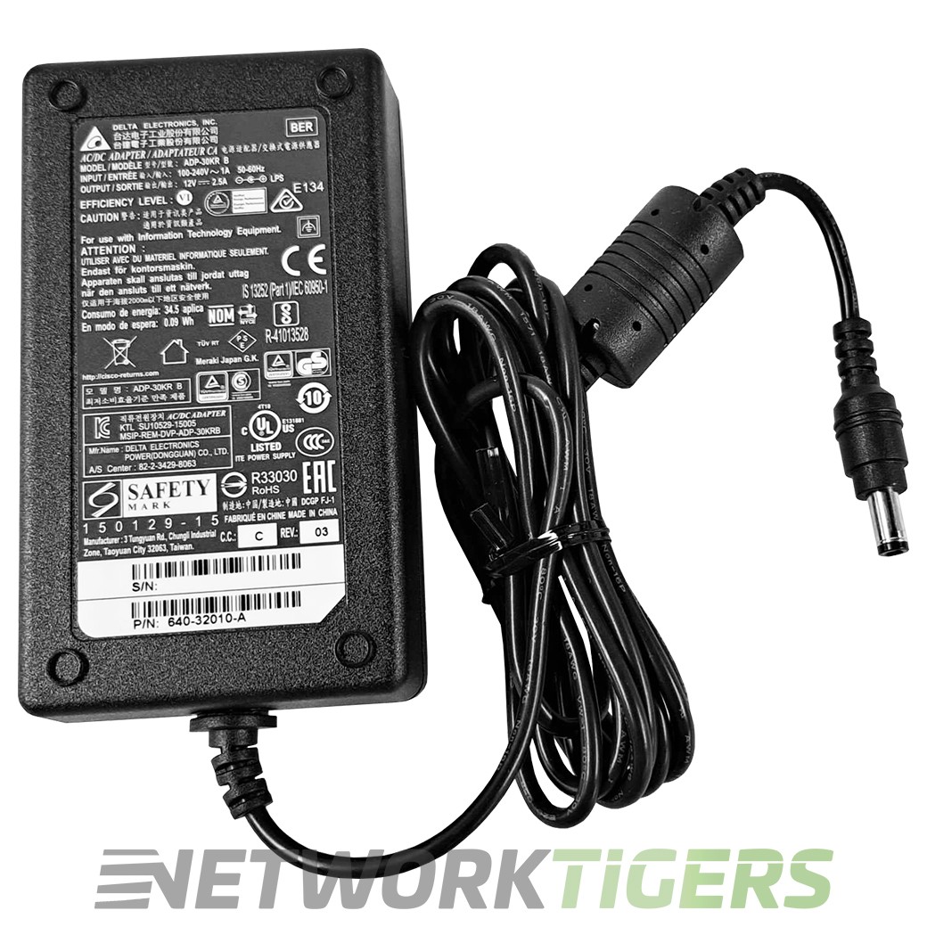 Cisco Meraki MA-PWR-30WAC MX64 MX67 MX67W MX67CW 30W 12V 2.5A AC Power Adapter