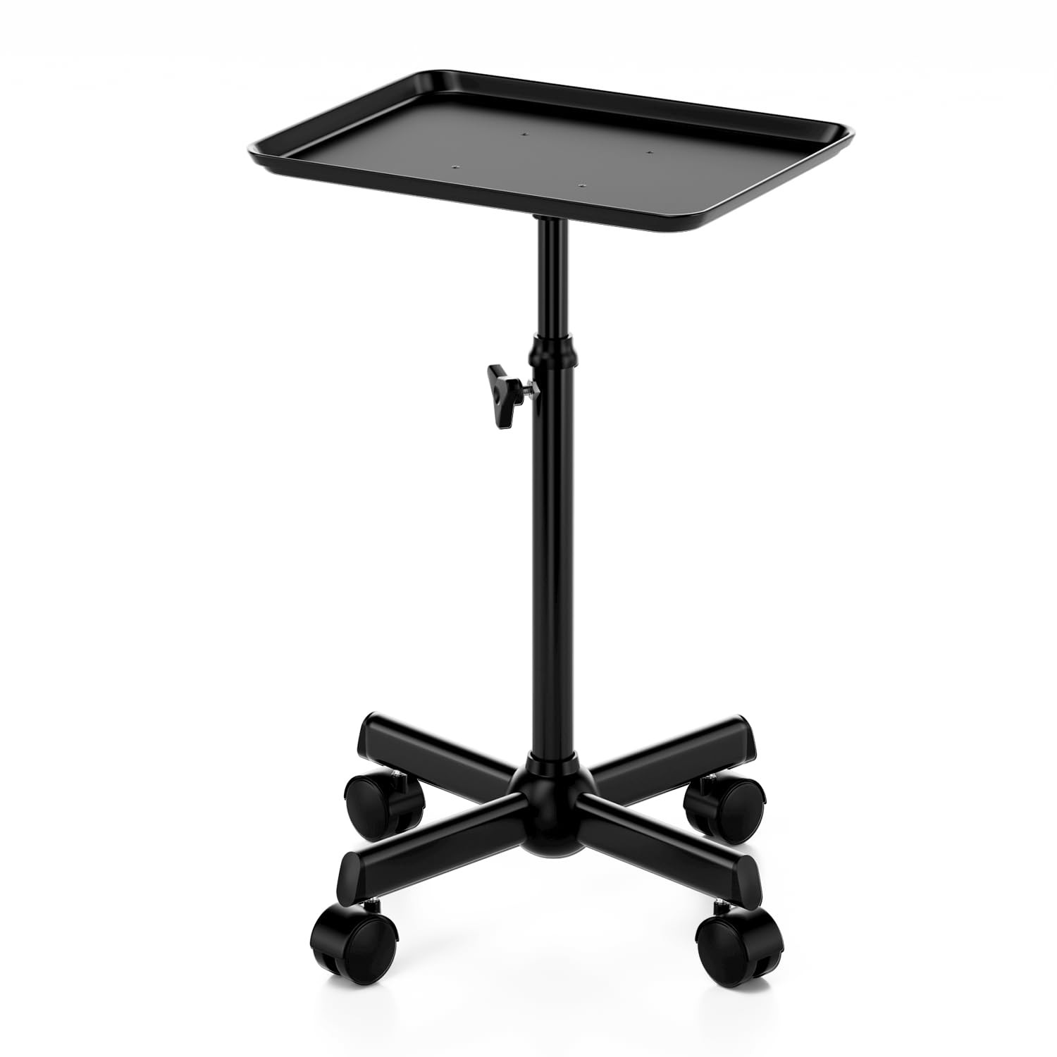 Salon Cart w/ Adjustable Height Tray on Wheels - Rolling Trolley for Tattoo, Spa