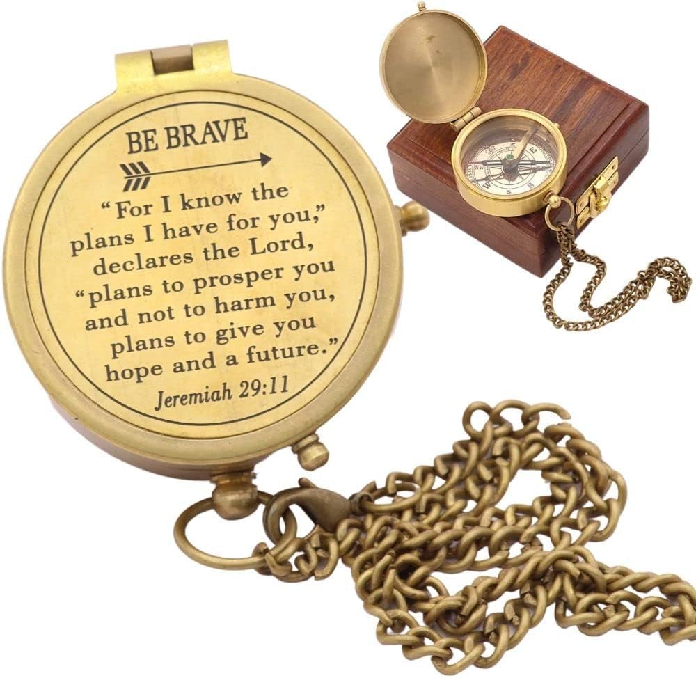 Solid Brass Directional Engraved Compass Baptism First Communion Christian