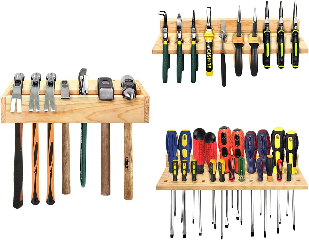 3 Pack Tool Organizers and Storage, Wooden Screwdriver Organizer Wall Mount, Pli