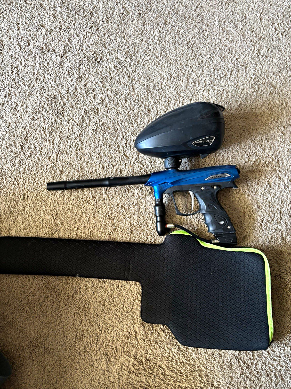 Dye proto rail Paintball Marker w/ Rotor Hopper, Mask, Pods, Air Tank & Bag