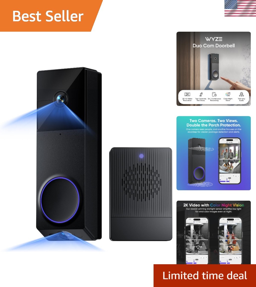 Ultimate Wireless Duo Cam Doorbell: 2 Cameras, Color Night Vision & Alerts