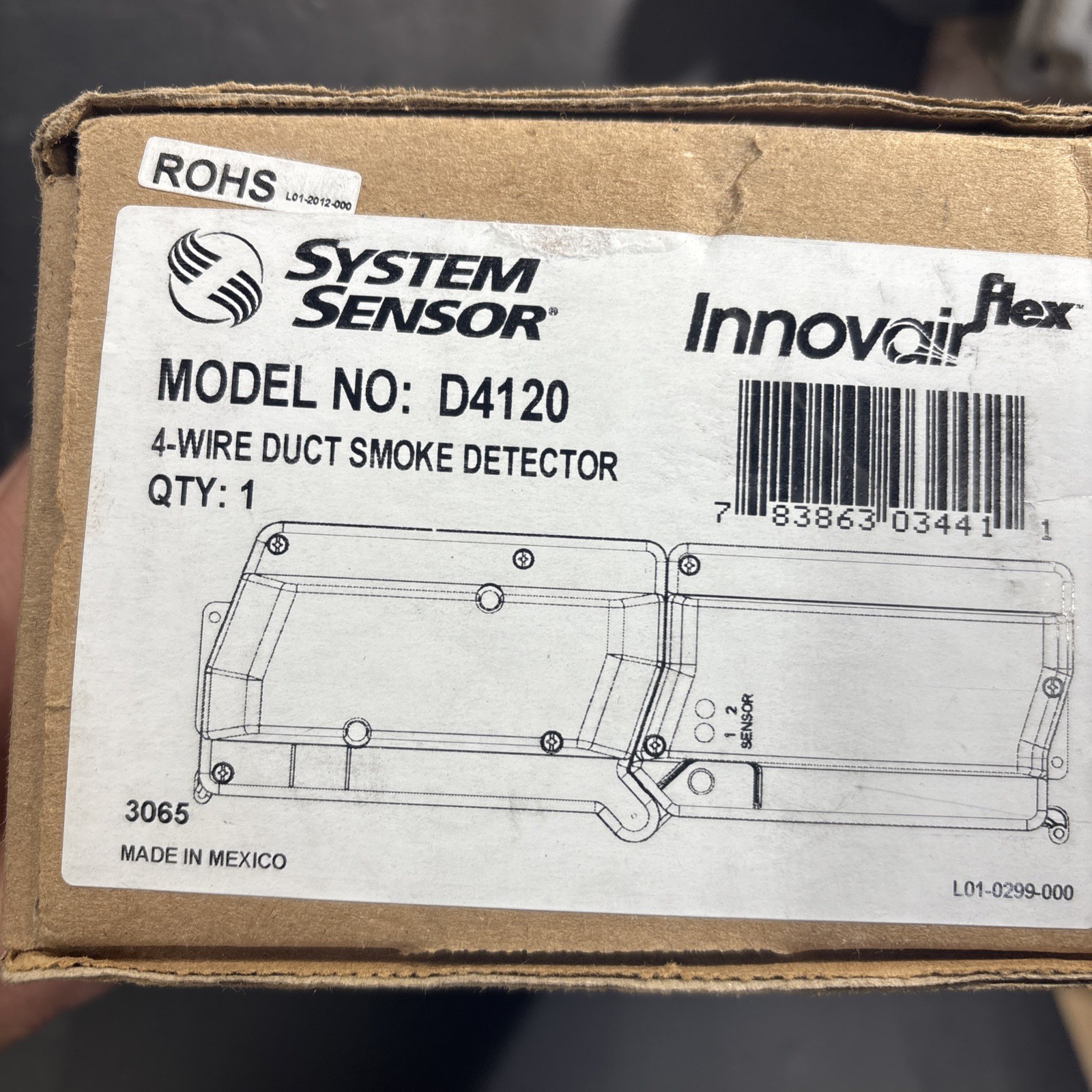 SYSTEM SENSOR D4120 4 WIRE 24V AC/DC / 120VAC DUCT SMOKE DETECTOR, Parts Only