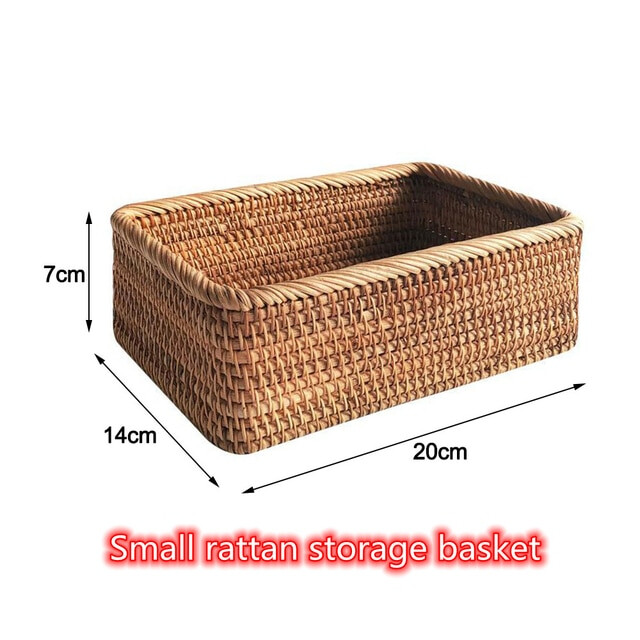 Handwoven Rattan Wicker Basket Rectangular Storage Box Home Décor Basket