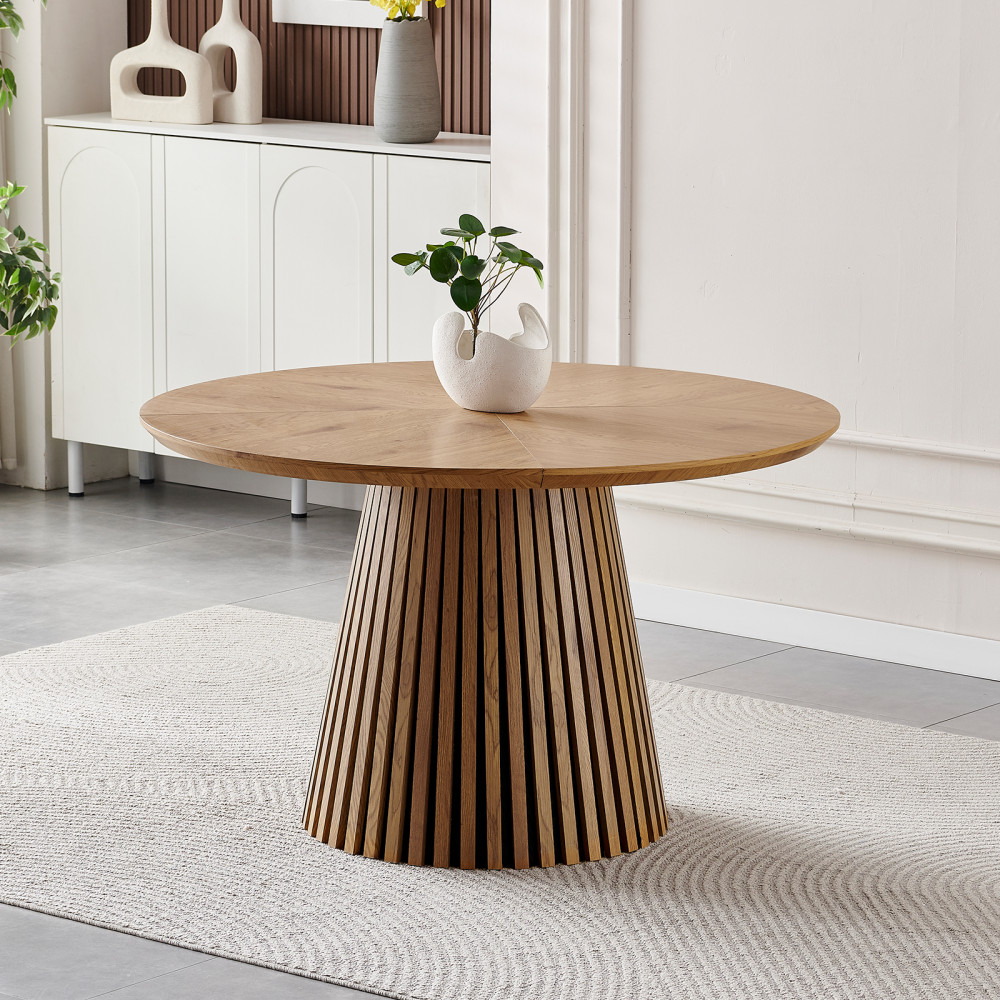 Classic Round MDF Dining Table Natural Wood Tone 4 Seater Kitchen Table
