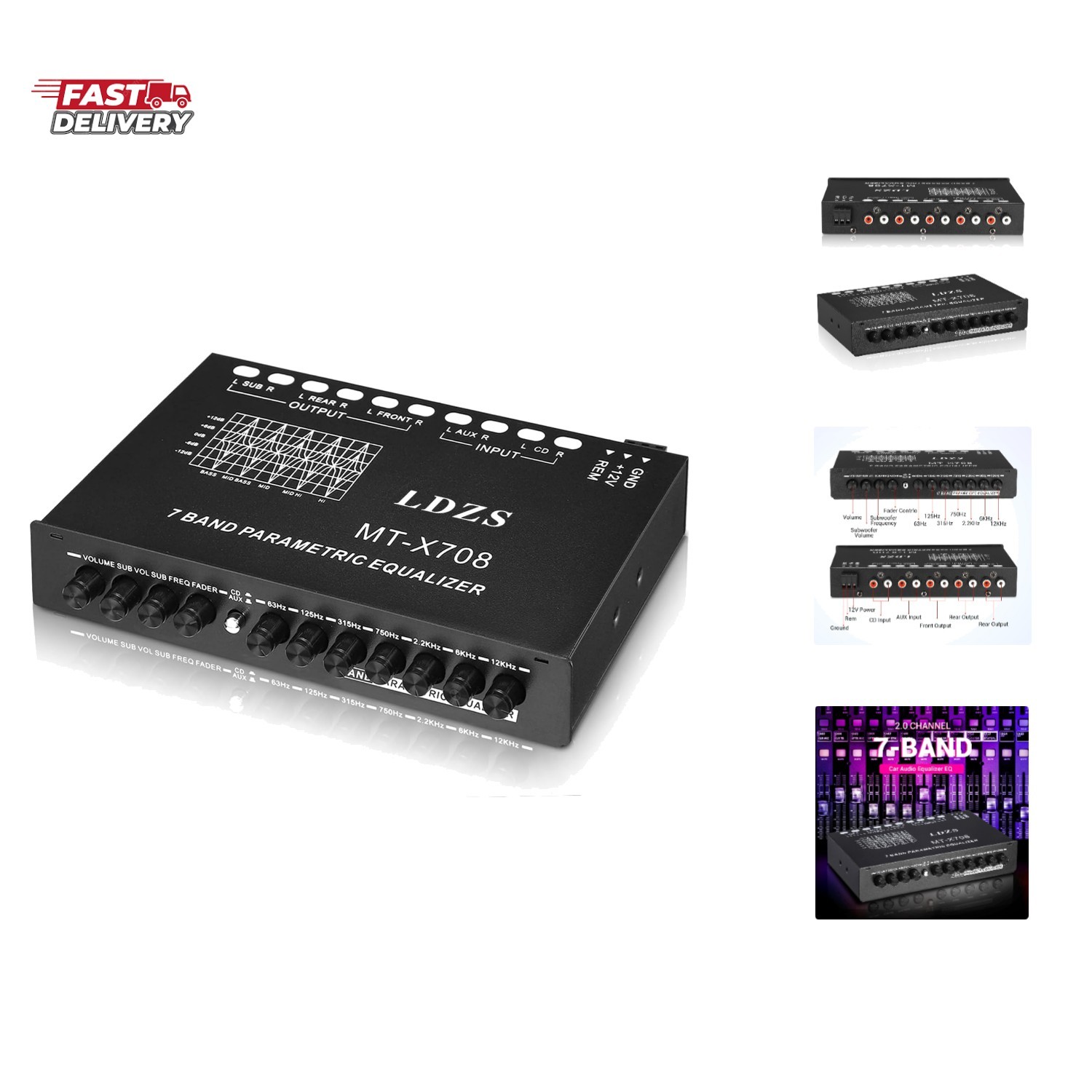 7-Band Car Audio Equalizer, Adjustable 7 Bands EQ Car Amplifier Graphic Equal...