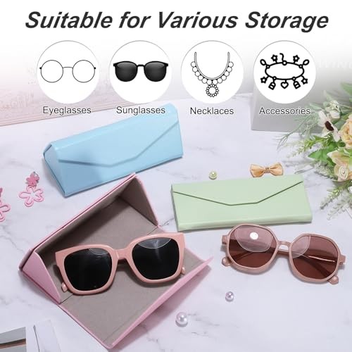 Foldable Glasses Case, Triangle Magnetic Sunglasses Organizer Case PU Orwhite