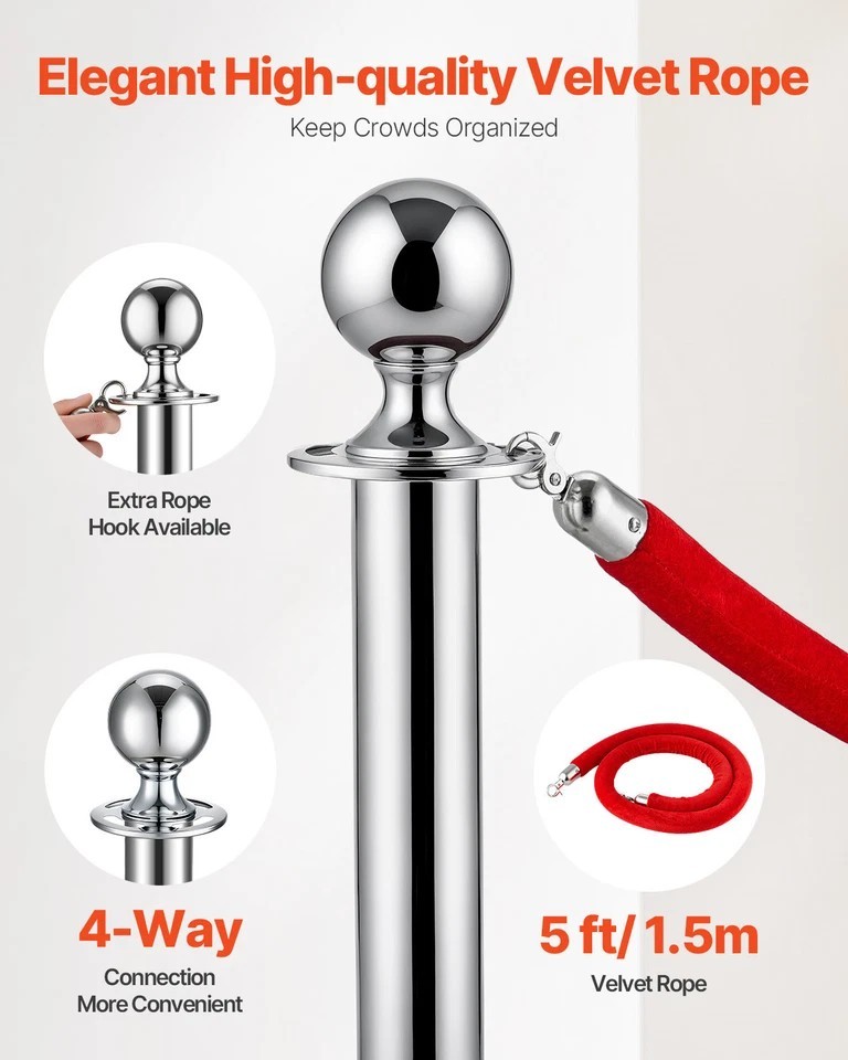 8Pcs Stanchion Posts Crowd Control Queue Barrier Sand Injection Base