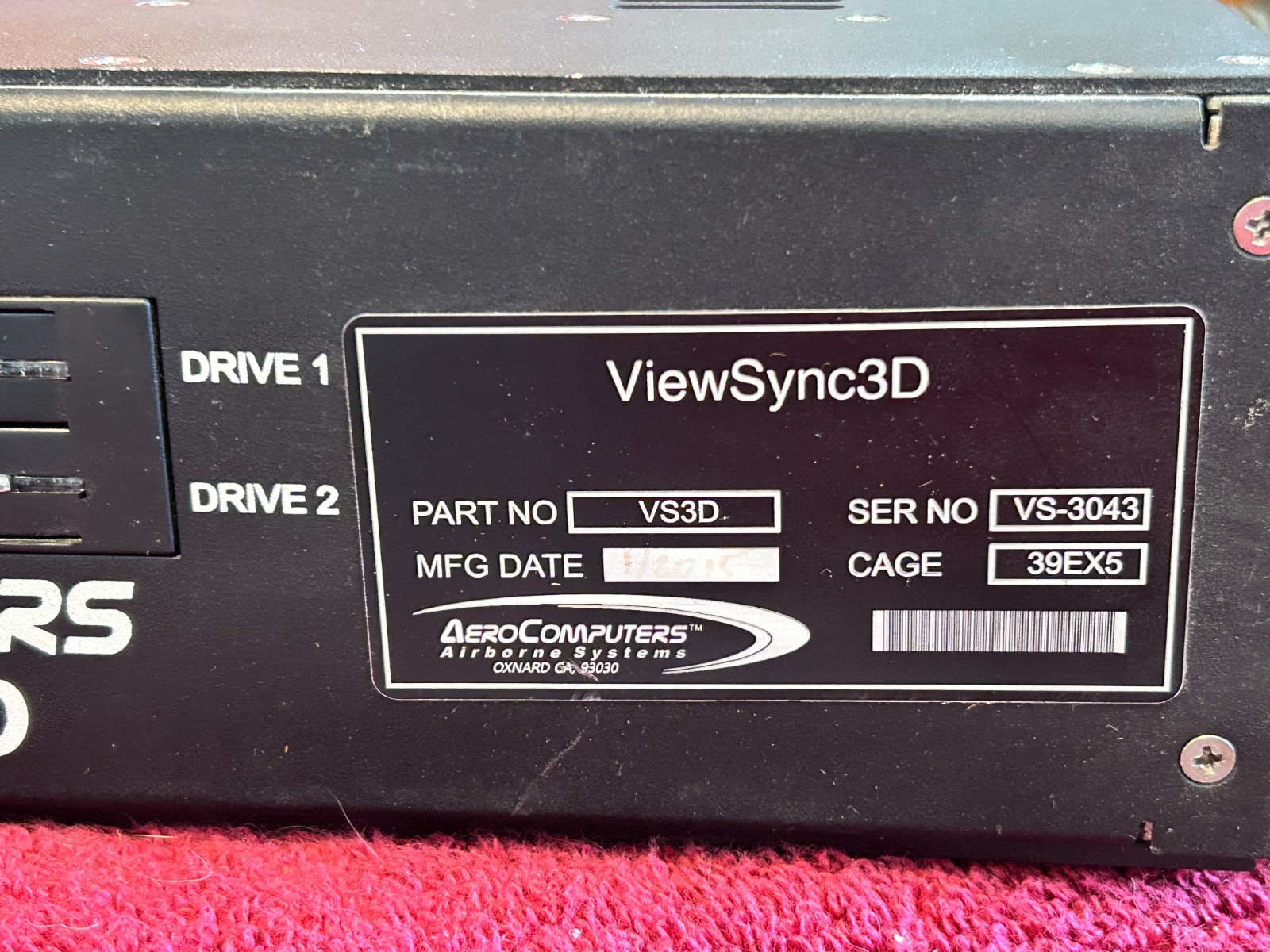 AEROCOMPUTERS VIEWSYNC 3D P/N VS3D VIDEO OVERLAY SYSTEM