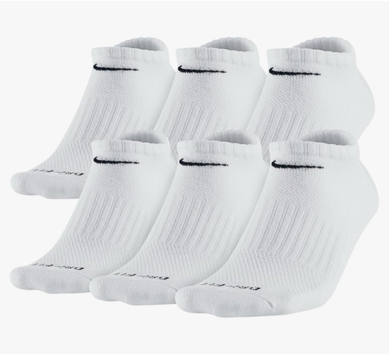 Nike Everyday Cushion NOSHOW White Socks - 6 Pair Pack WHİTE LARGE