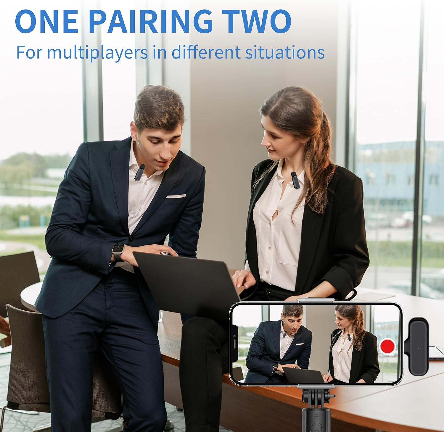 2 Pack Professional Wireless Lavalier Microphone for Iphone Ipad Android