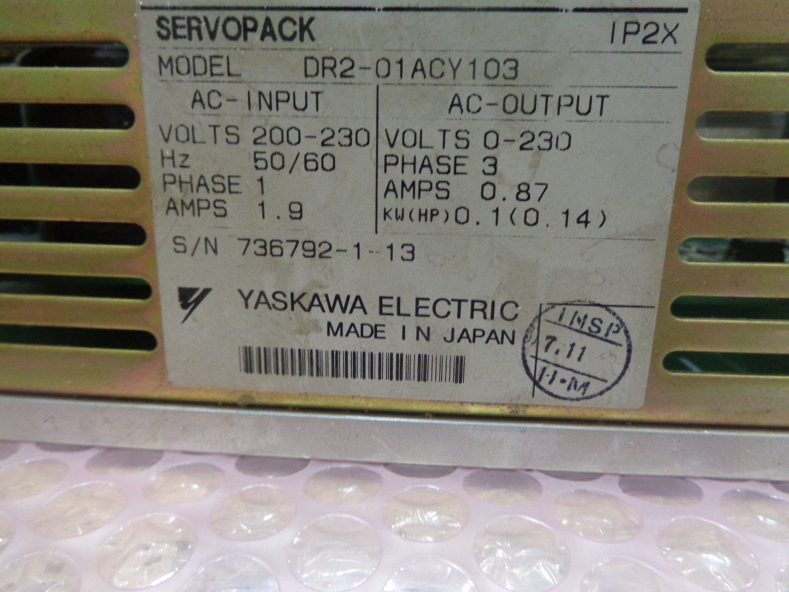 YASKAWA SERVO DRIVER DR2-01ACY103