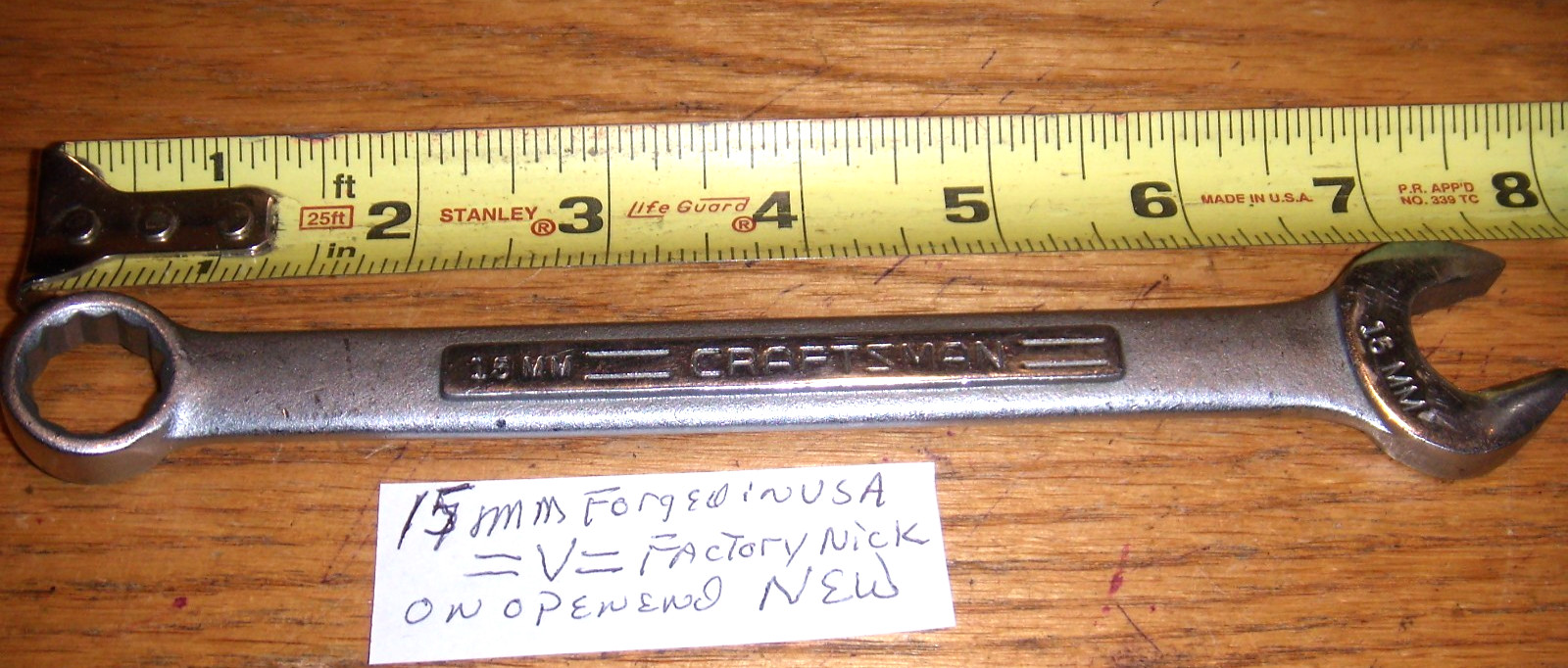 VTG CRAFTSMAN 15MM  12 POINT =V= COMBO WRENCH FORGED IN USA -FREE SHIP NEW
