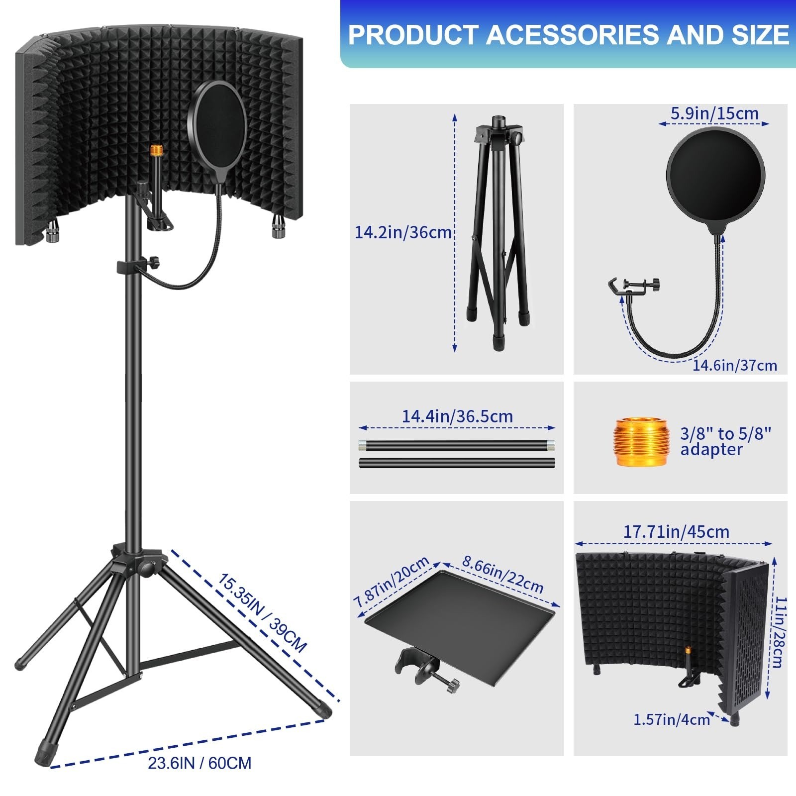 Dmsky Microphone Isolation Shield with Pop Filter & Tripod Stand