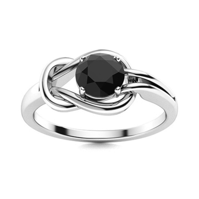 Solitaire 5MM Round Black Pearl Infinity Love Knot Ring 925 Sterling Silver