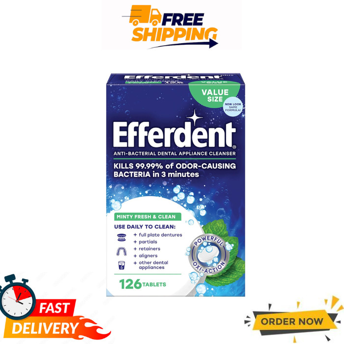 NEW Efferdent Retainer & Denture Cleaner Tablets Minty and Fresh Clean 126 Count