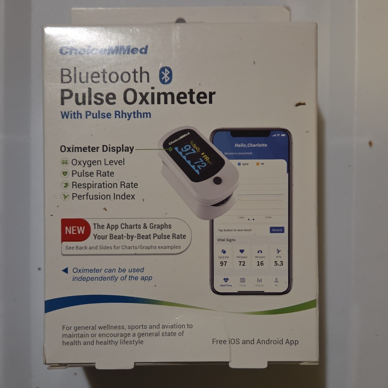 ChoiceMMed Bluetooth Fingertip Oximeter MD300CN568R Alarm Smartphone