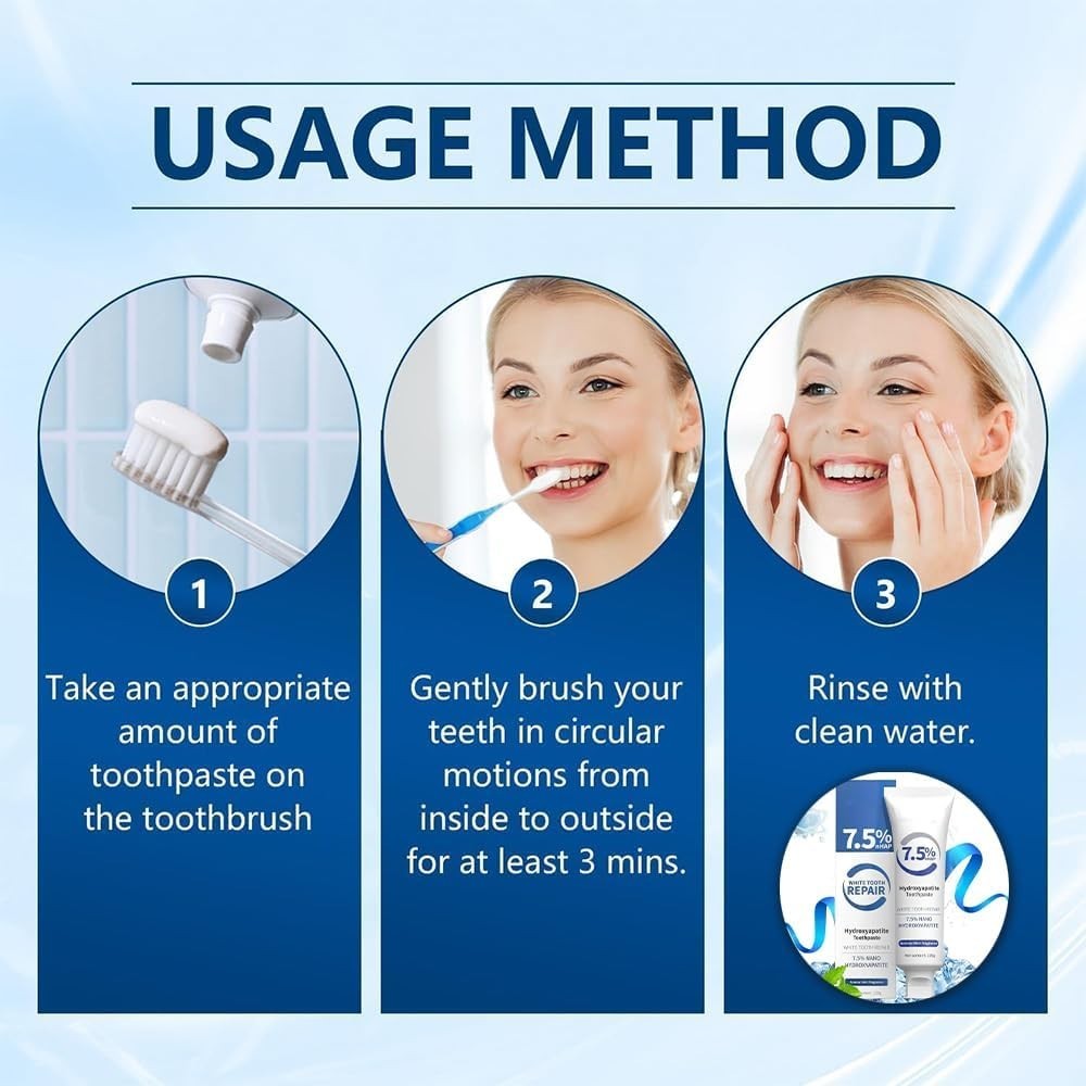 2 Pasta dental con 7.5% Nano Hidroxiapatita, sin flúor, 4oz, blanqueadora